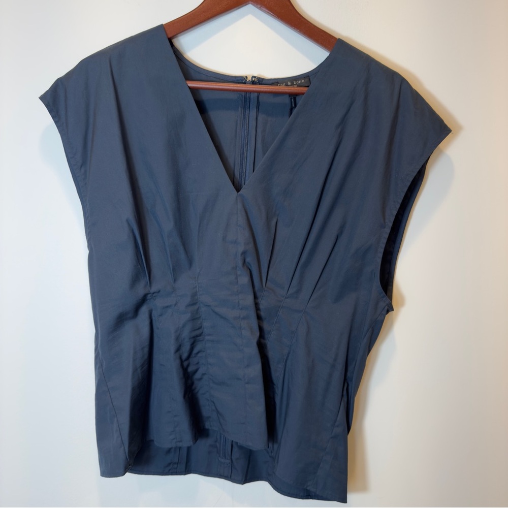 Rag & Bone Women’s Ines Poplin Crop Top Size 12 100% Cotton Dark Navy Blue NWT